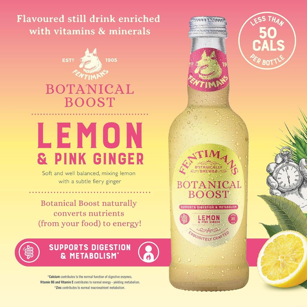 Fentimans Botanical Boost Lemon & Pink Ginger 12 x 250ml