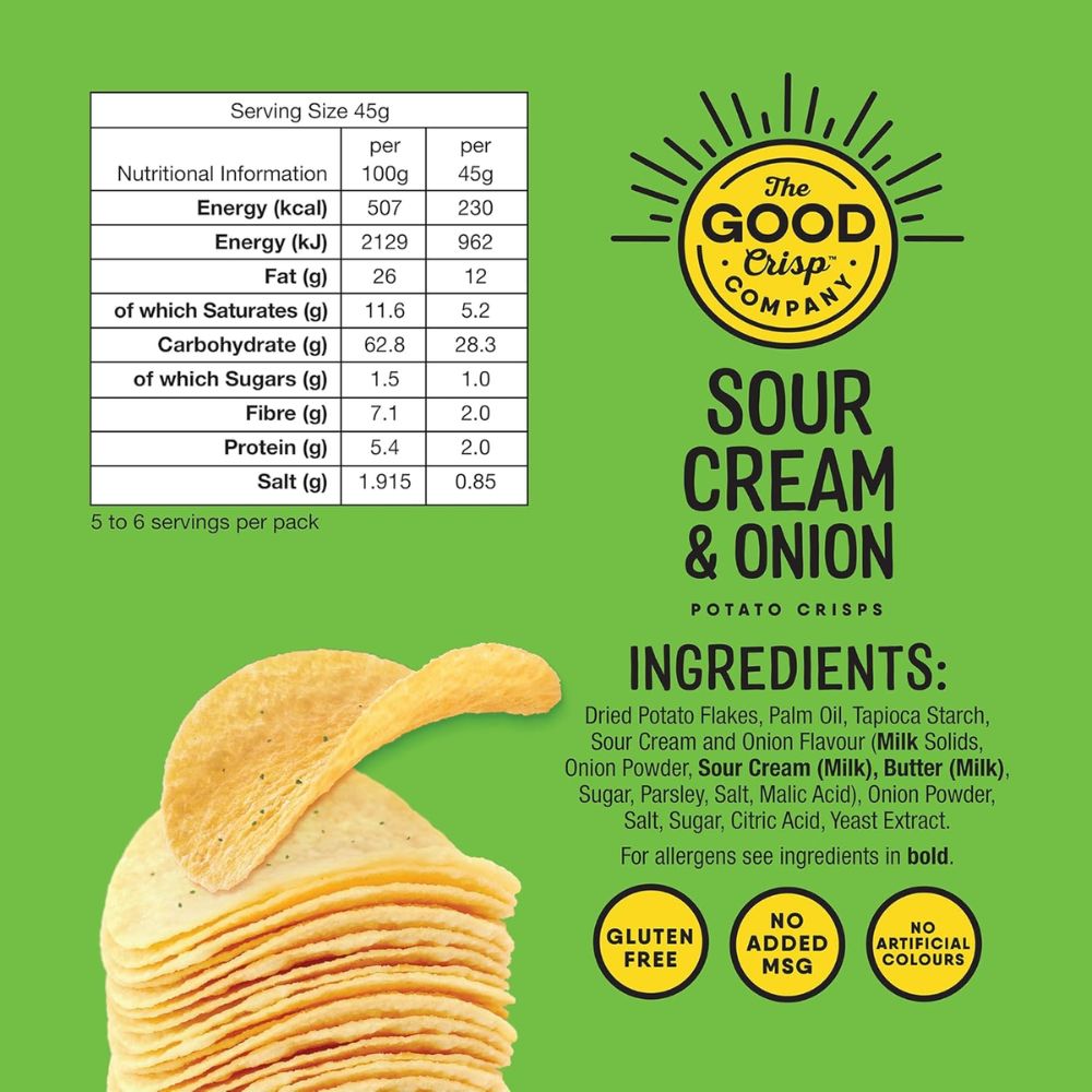 The Good Crisp Company Sour Cream & Onion 12 x 45g