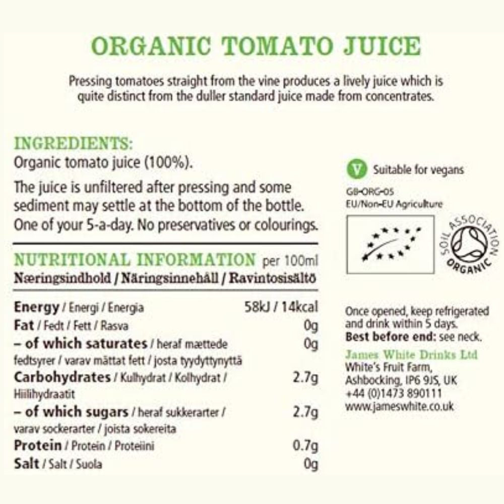 James White Organic Tomato Juice 6 x 750ml