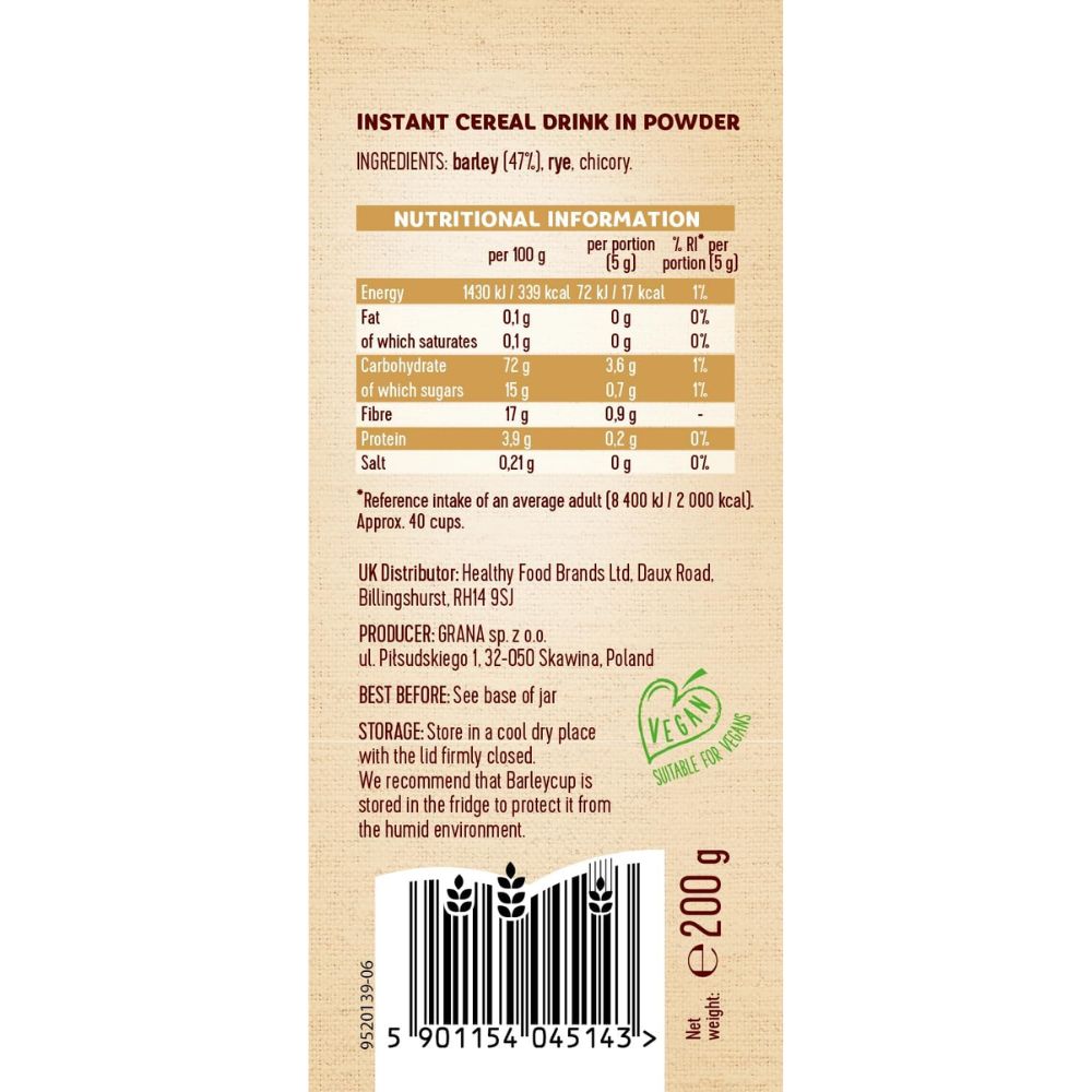 Barleycup Natural Instant Grain Coffee 200g