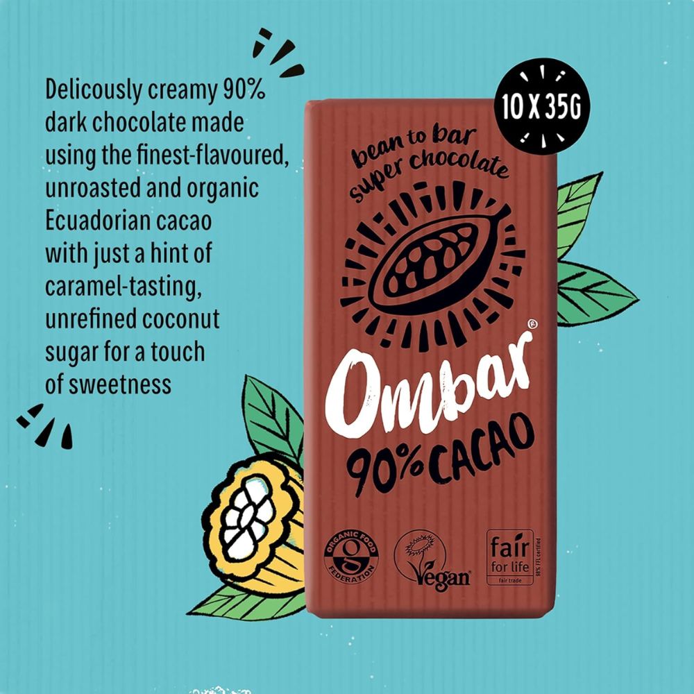 Ombar 90% Cacao Dark Chocolate Bars 10 x 35g
