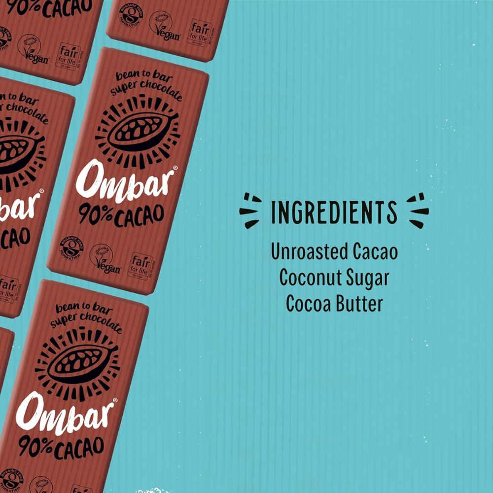 Ombar 90% Cacao Dark Chocolate Bars 10 x 35g
