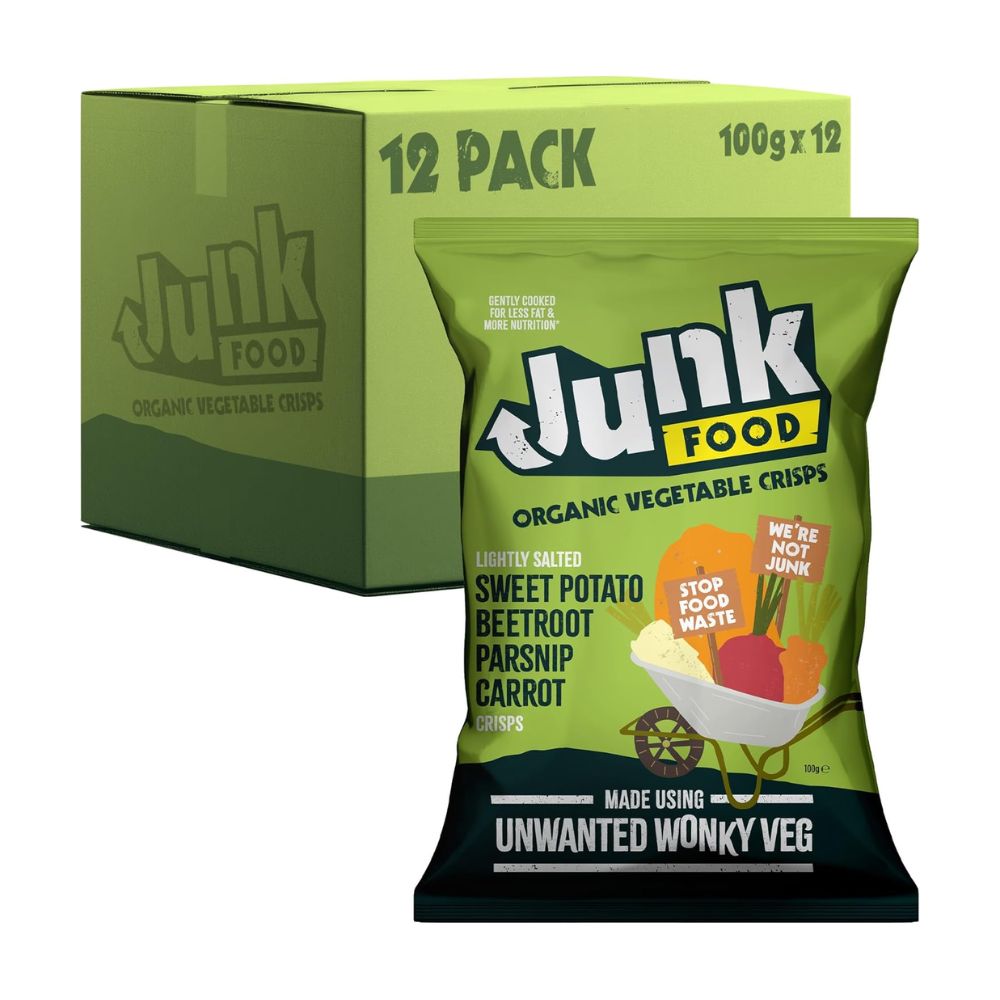 Junk Crisps Organic Parsnip Sweet Potato Beetroot & Carrot Vegetable Crisps 12 x 100g