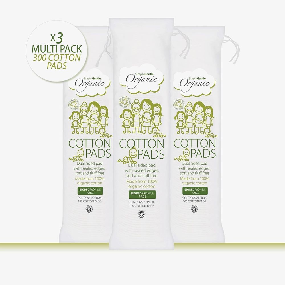 Simply Gentle Organic Cotton Pads 100 Pieces x 3