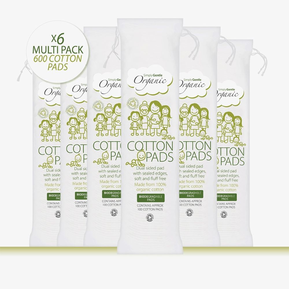 Simply Gentle Organic Cotton Pads 100 Pieces x 6