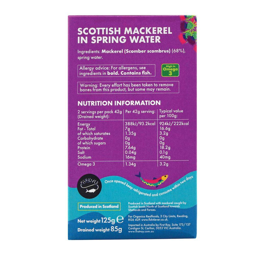 Fish4ever Mackerel in Spring Water 125g x10