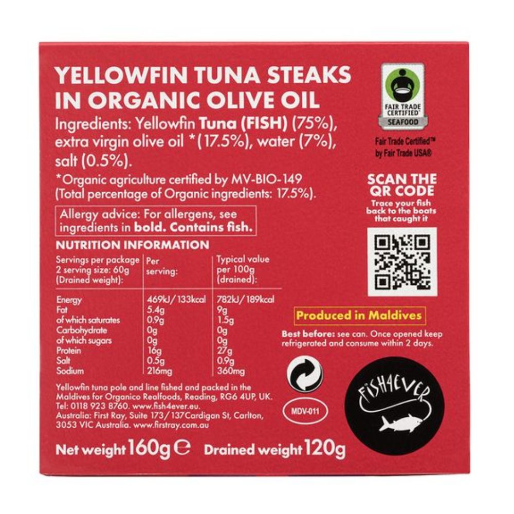 Fish4ever Yellowfin Tuna in Organic Olive Oil 160g x12