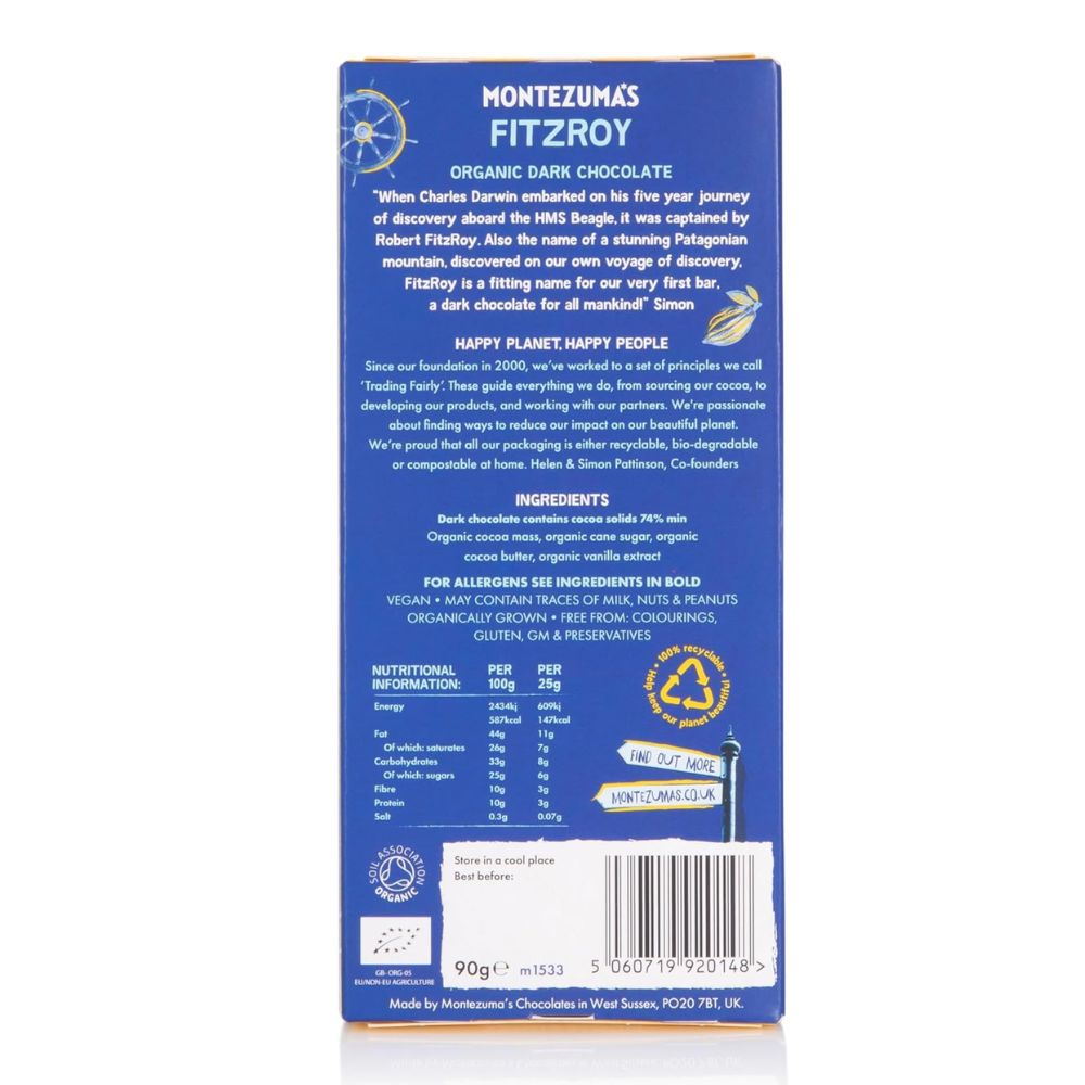 Montezuma FitzRoy Dark Chocolate 74% 12 x 90g