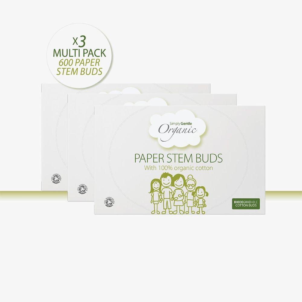 Simply Gentle Organic Paper Stem Cotton Buds 200 Pieces x 3