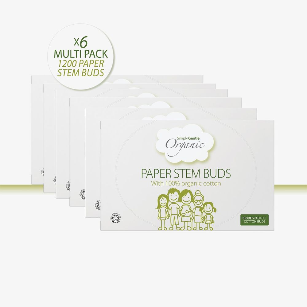 Simply Gentle Organic Paper Stem Cotton Buds 200 Pieces x 6
