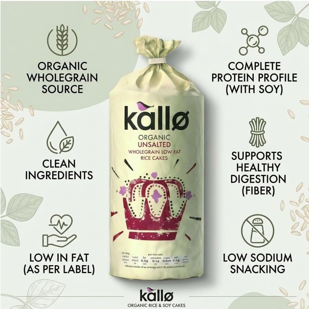 Kallo Organic Unsalted Wholegrain Rice Cakes 130g
