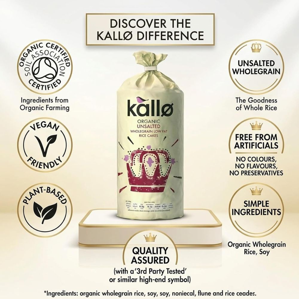 Kallo Organic Unsalted Wholegrain Rice Cakes 130g