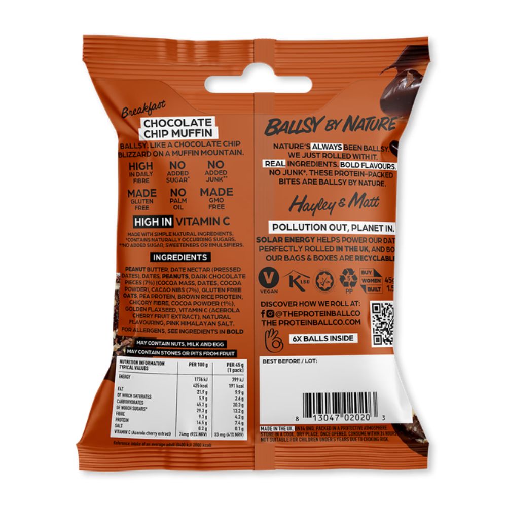 The Protein Ball Co Choc Chip Muffin 10 x 45g