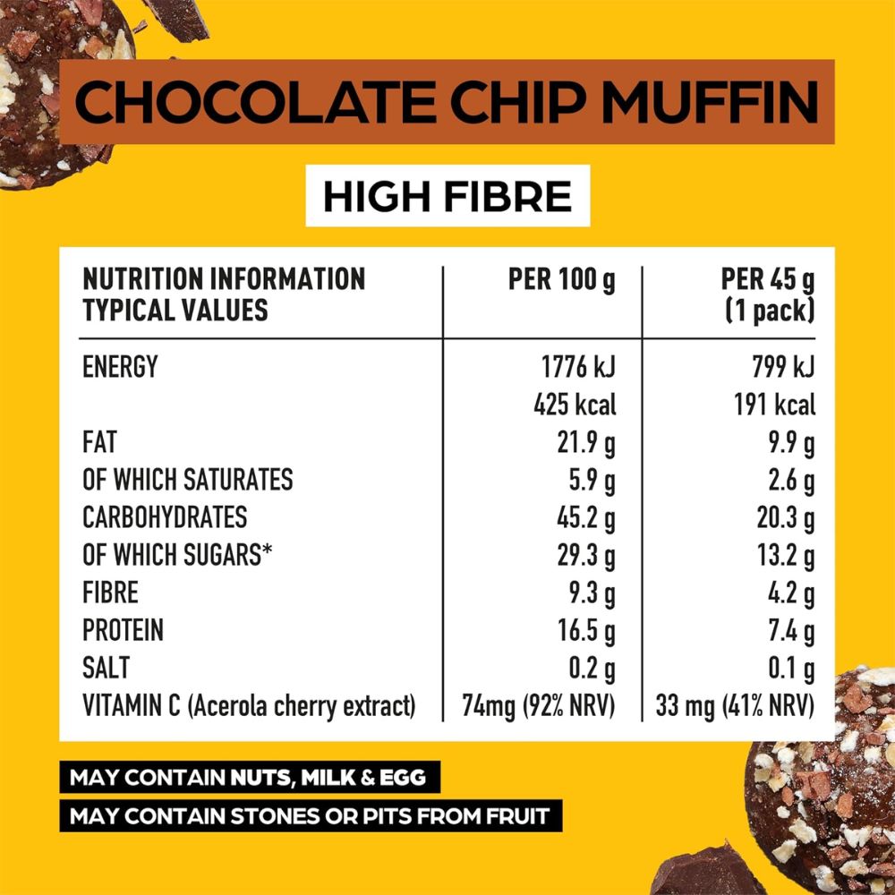 The Protein Ball Co Choc Chip Muffin 10 x 45g