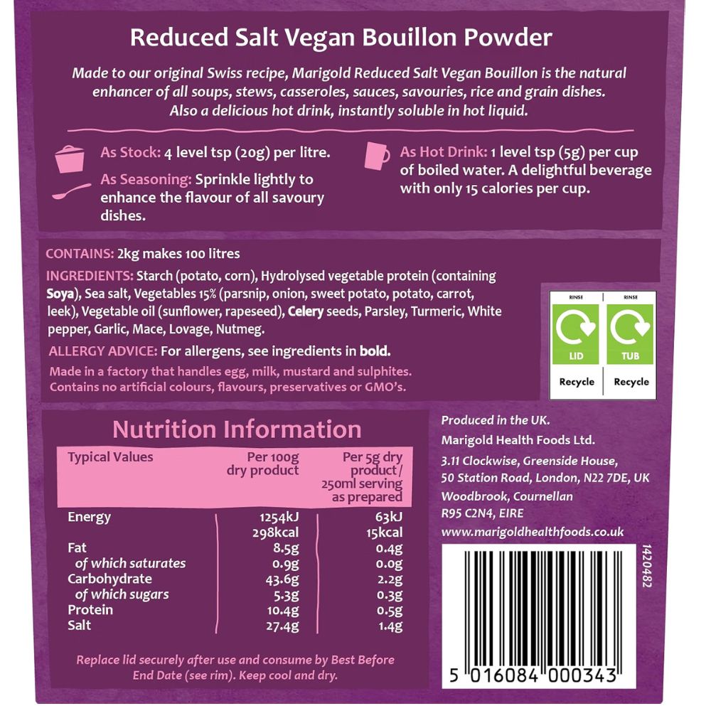 Marigold Catering Less Salt Vegetable Bouillon Purple 2kg