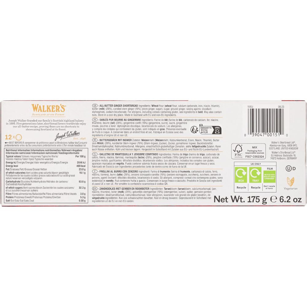 Walker's Shortbread Stem Ginger Shortbread 175g