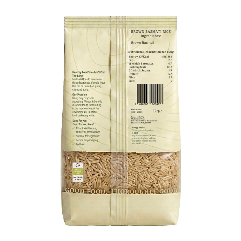 Minton & Donello Organic Long Grain Brown Basmati Rice 6 x 1Kg