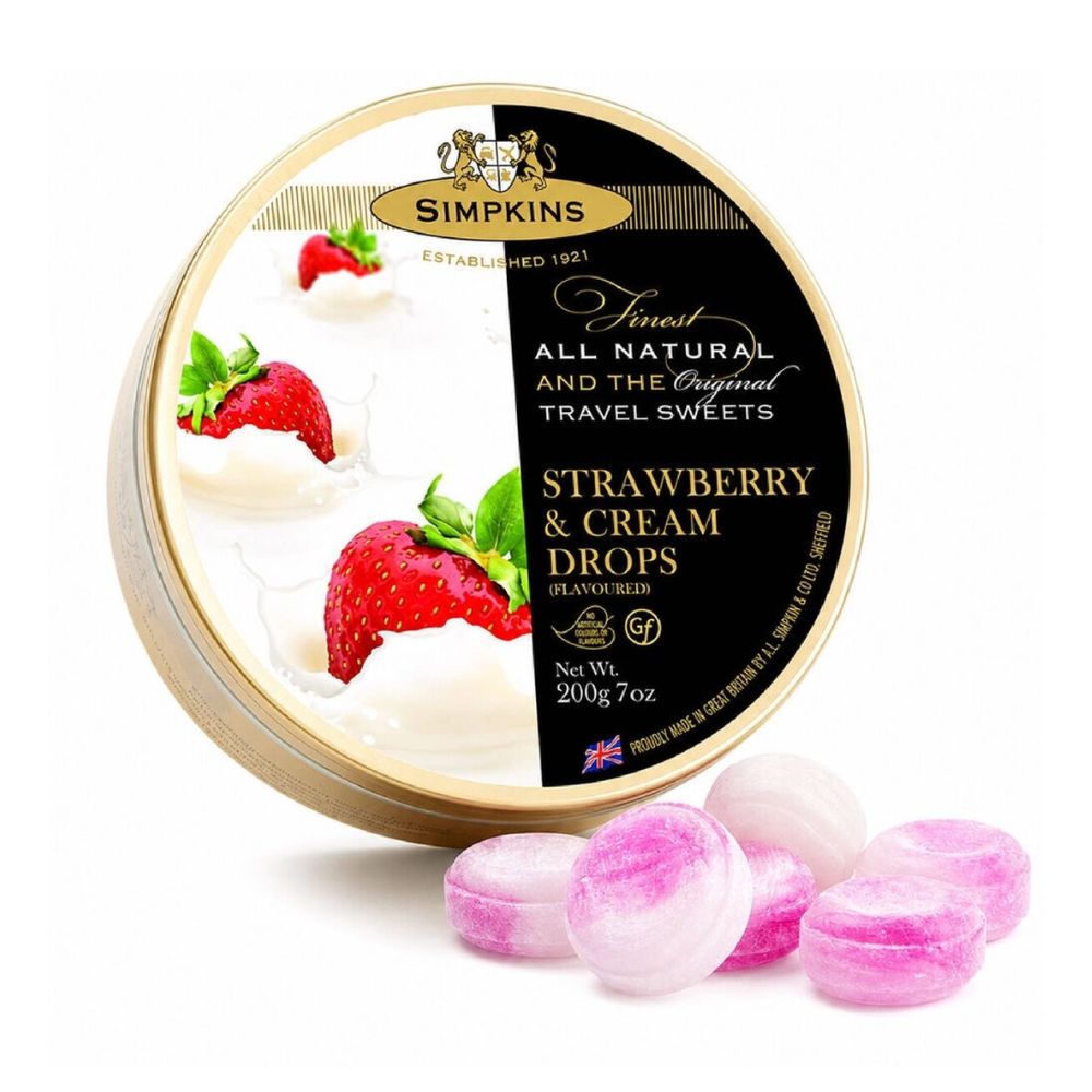 Simpkins Strawberry & Cream Travel Sweets Drops 6 x 200g