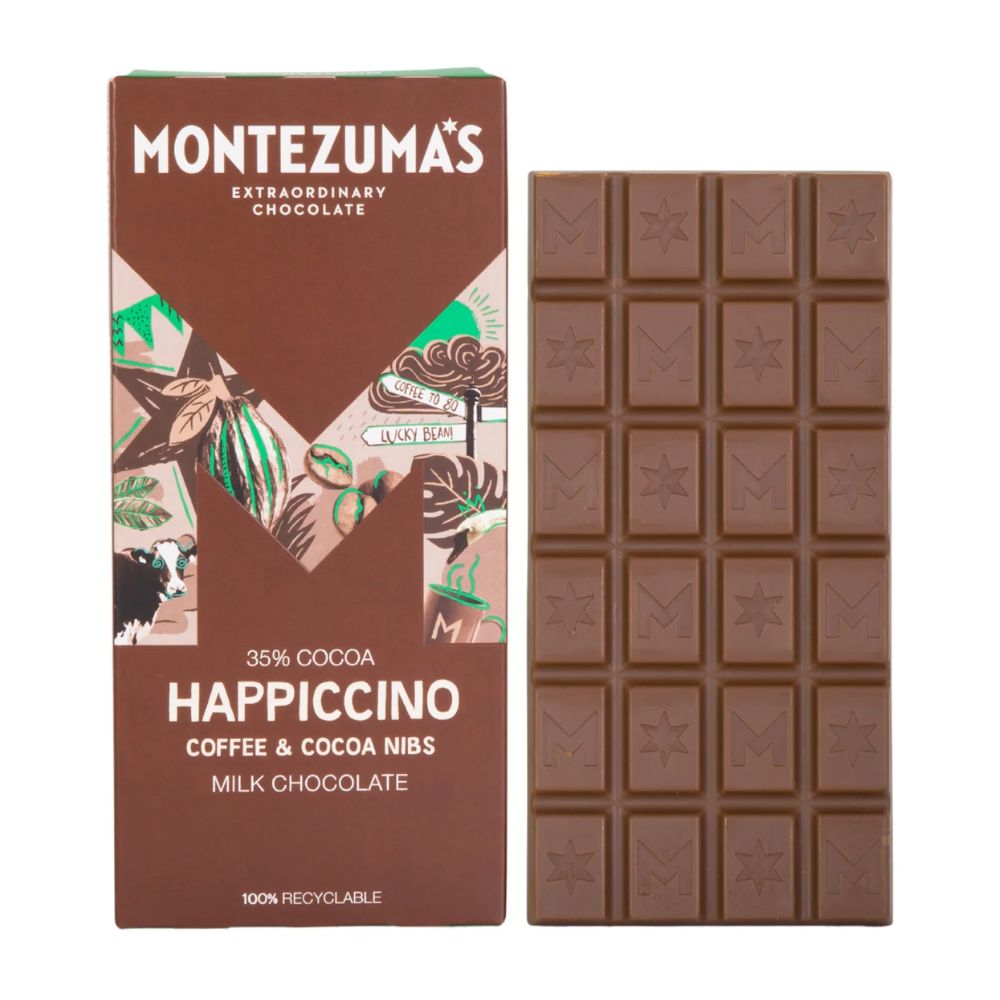Montezuma Happiccino Milk Chocolate Coffee & Cocoa Nibs 12 x 90g