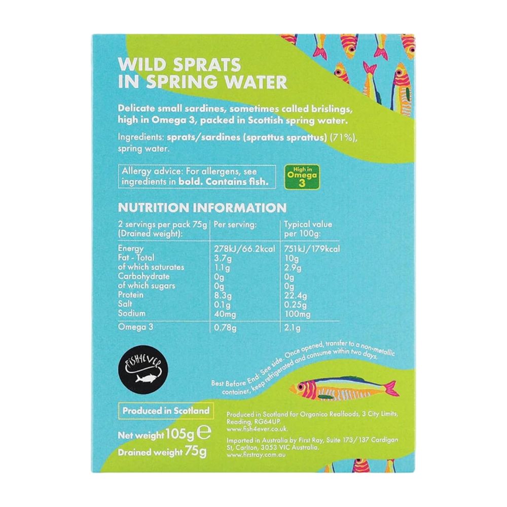 Fish4Ever Sprats in Spring Water 6 x 105g