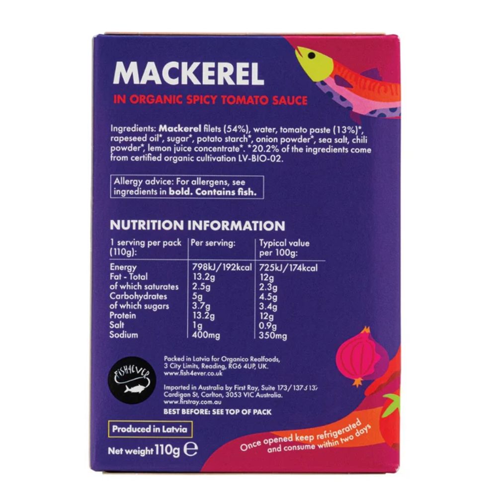 Fish4Ever Mackerel Fillets in Organic Tomato Sauce 110g