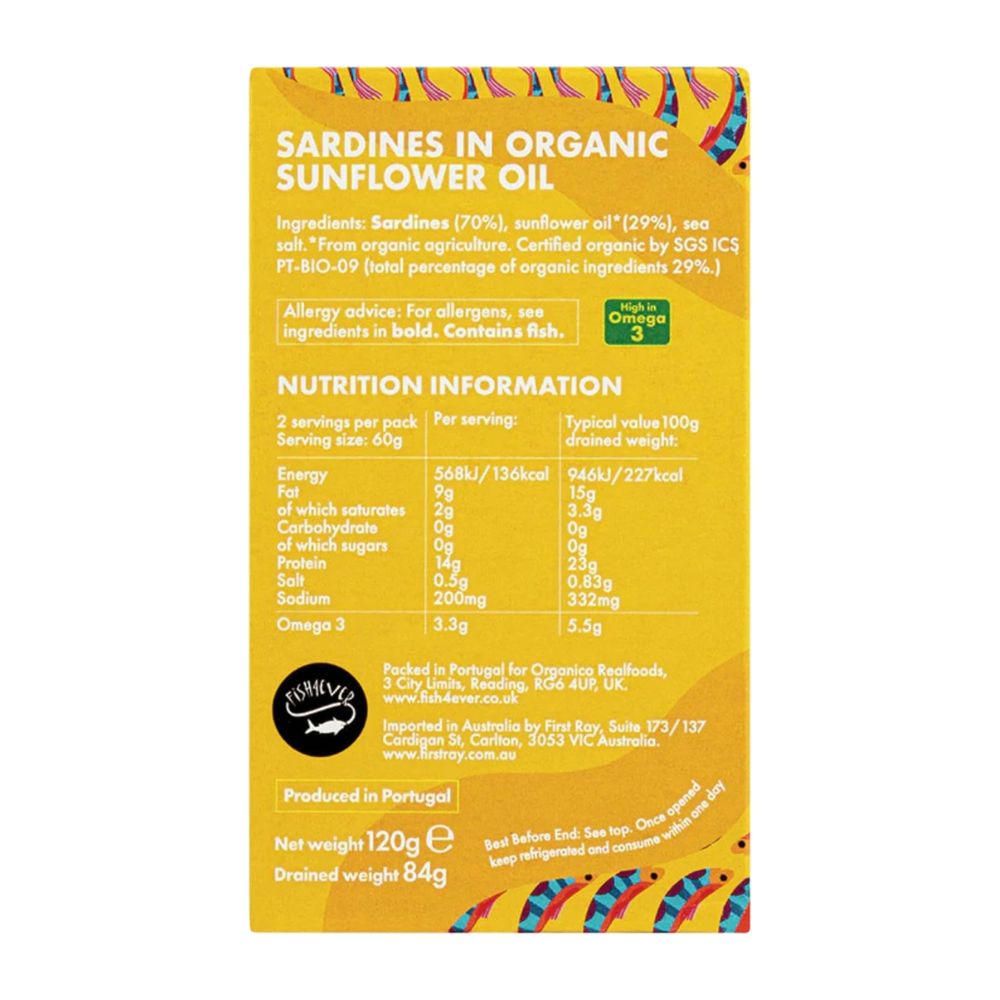Fish4Ever Sardines in Organic Sunflower Oil 120g