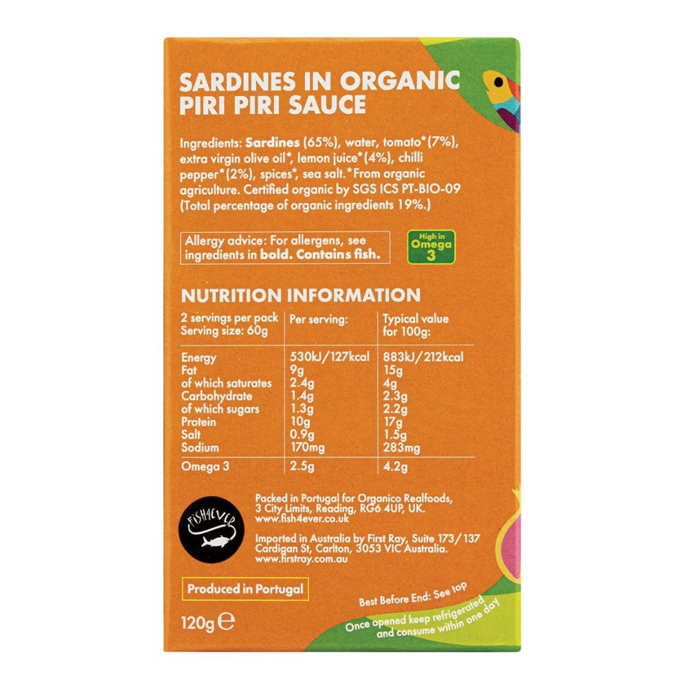 Fish4Ever Sardines in Organic Piri Piri Sauce 6 x 120g