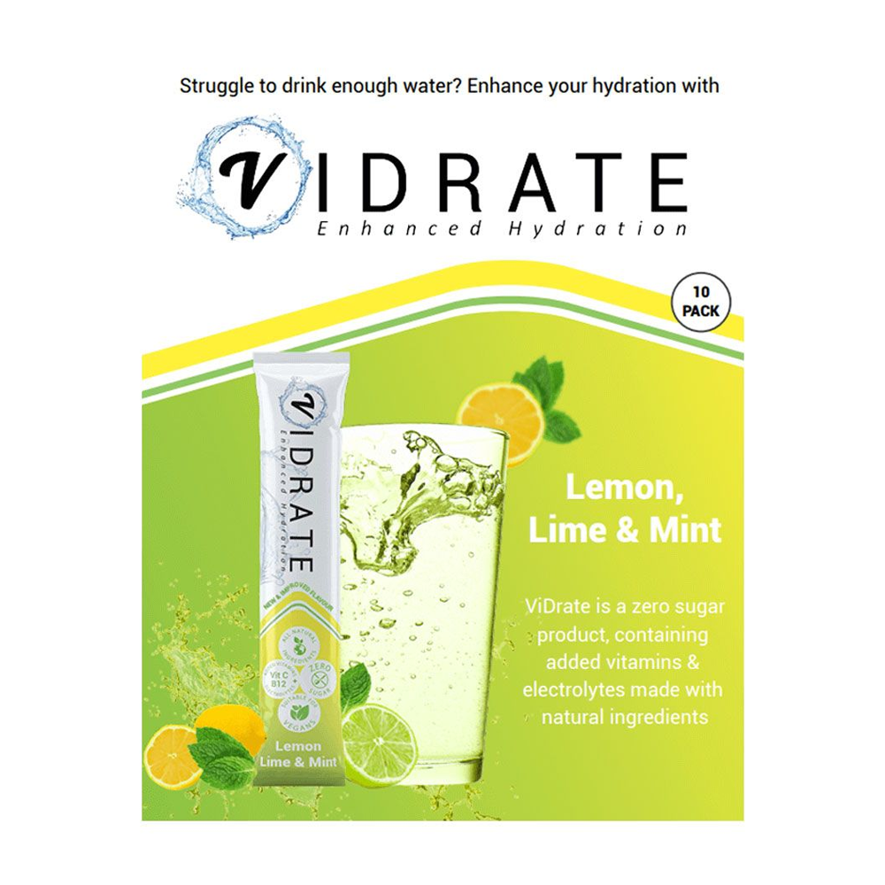 ViDrate Lemon Lime and Mint Shelf Ready Display Unit 10x3g