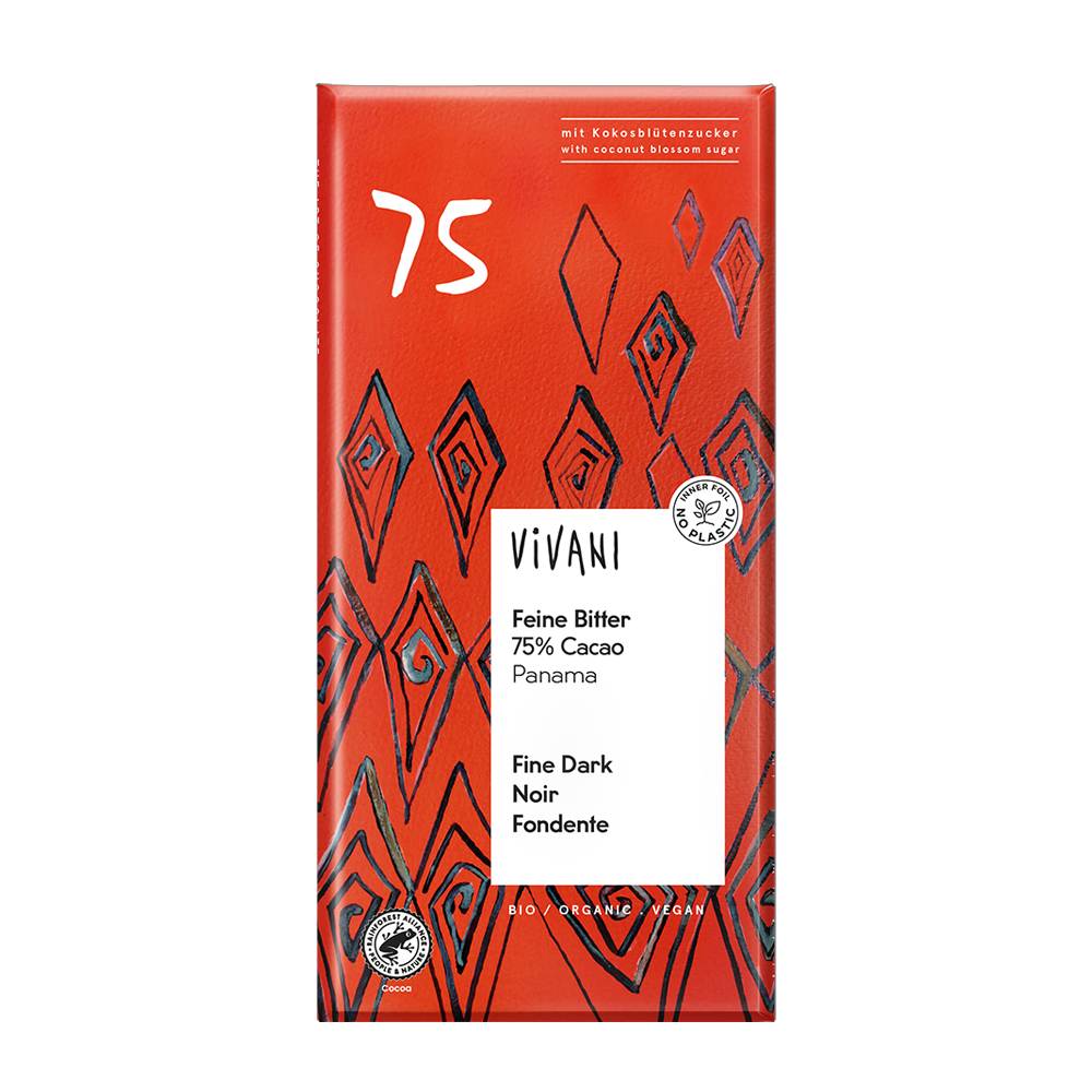 Vivani Fine Dark 75% cocoa + coconut blossom sugar 10 x 80g